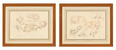 François de Poret, Etudes de labrador, 1989, paire de pastels et fusain sur papier