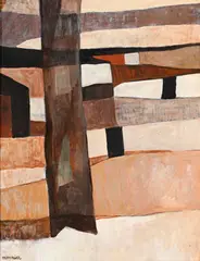 Charles Monnier, Village, huile sur papier marouflé sur toile