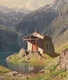 Albert H. Gos, Chapelle dans les Alpes, huile sur toile