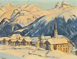 Ernst Samuel Geiger, Village d'Engadine, huile sur toile