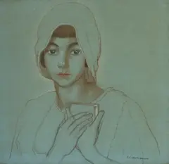 Portrait d'une femme avec un carnet by Charles-Clos Olsommer, pastel sur papier, sold Mar 2025