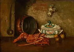Adolphe Grison, Nature morte à la langouste, huile sur panneau