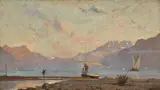 François Bocion, Scène lacustre à l'embouchure de la Veveyse, 1867, huile sur carton