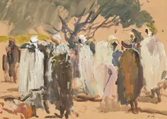 Fernand Maillaud, Scène animée, gouache et aquarelle