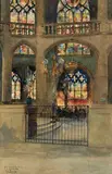 Luis Jimenez Y Aranda, Vue de l'église Saint-Etienne du Mont, 1914, aquarelle sur papier