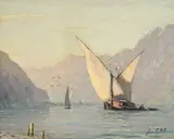 Albert H. Gos, Barque lémanique vers Villeneuve, huile sur toile