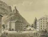 Jean Dubois, Vue de Martigny animée, lavis et rehauts de gouache sur papier