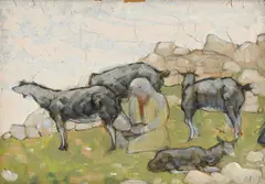 Albert Schmidt, Berger et son troupeau, huile sur isorel