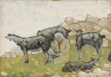 Albert Schmidt, Berger et son troupeau, huile sur isorel