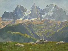 Régnault Sarasin, Les aiguilles de Chamonix, huile sur toile