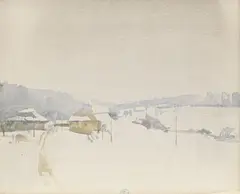 Gérard de Palézieux, Paysage enneigé, aquarelle sur papier