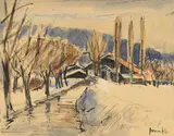 Walter Mafli, Paysage enneigé, aquarelle et pastel sur papier