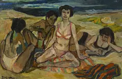 Jean Ducommun, Scène de plage, 1954, huile sur toile