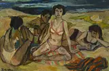 Jean Ducommun, Scène de plage, 1954, huile sur toile