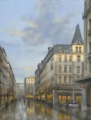 Roger Delapierre, Rue du marché, Genève, huile sur toile