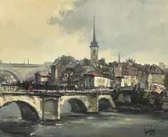 Sergio Cecchi, Vue de Berne, huile sur toile