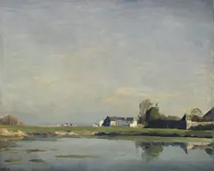 Émile Bressler, Paysage lacustre, huile sur toile