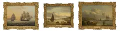 Thomas Luny, Marines, suite de 3 huiles sur bois