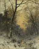 Heinrich Gogarten, Forêt et ruisseau enneigés, 1891, huile sur toile