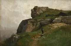 Gustave Castan, Vue du Salève animée, huile sur pavatex