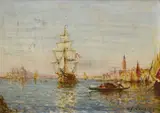 Charles-Louis-Auguste Cousin, Canal à Venise, huile sur panneau