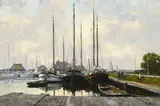 Frits Johan Goosen, Bateaux amarrés, huile sur toile