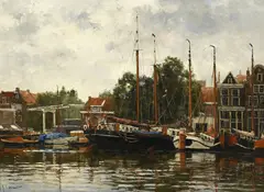 Port hollandais by Frits Johan Goosen, huile sur toile, sold Dec 2024