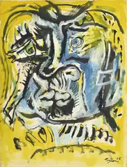 Édouard Pignon, Tête de guerrier bleue, 1966, huile sur toile