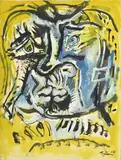Édouard Pignon, Tête de guerrier bleue, 1966, huile sur toile