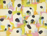 Samuel Buri, Les vaches, 1972, technique mixte sur papier