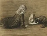 Théophile Steinlen, Jeune fille aux chats, fusain, sanguine et craie blanche sur papier