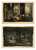 Nadia Benois, Etude pour un décor de théâtre, 2 encres et aquarelles sur carton