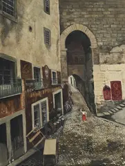 Francis Smith, Rue de village, huile sur toile