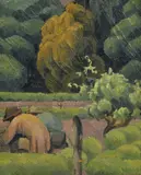 Casimir Reymond, Hommes jardinant, huile sur toile