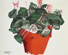 Manoucher Yektai, Nature morte aux cyclamens, 1973, huile sur toile