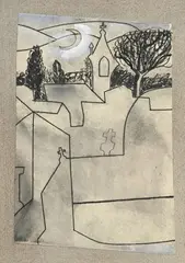 Ben Nicholson, Italian mountain village, plume, encre de Chine et aquarelle sur papier monté sur isorel