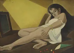 Emile Chambon, Jeune fille à la surprise, 1982, huile sur toile