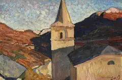 Edmond Bille, L'Eglise de Varone/Valais, 1921, huile sur carton