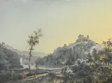 Johann Baptist Stuntz, Vue du château de Lucens, 1789, gouache sur papier