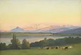 Edouard Metton, Vaches paissant au coucher du soleil, huile sur toile