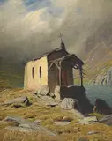 Albert H. Gos, Chapelle du Schwarzsee à Zermatt, huile sur toile