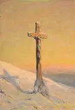 Albert H. Gos, Croix de calvaire enneigée, huile sur toile