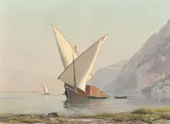 Albert H. Gos, Sans titre, Voilier sur le Léman, huile sur toile