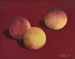 Jean-Claude Stehli, Nature morte au brugnons, 1977, huile sur toile