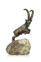 Charles Reussner, Bouquetin, sculpture en bronze sur socle en pierre