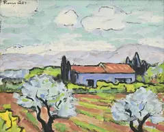 François Gos, Ferme à Saint-Michel-de-Frigolet, 1962, tempera sur pavatex