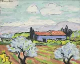 François Gos, Ferme à Saint-Michel-de-Frigolet, 1962, tempera sur pavatex