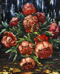 André Evard, Pivoines rouges, huile sur panneau