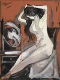 Albert Chavaz, Sans titre, 1956, Femme à la toilette, gouache sur carton