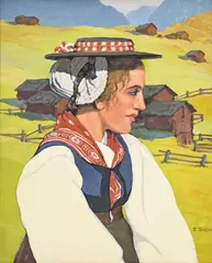 Paul Bleger, Jeune femme de la Forclaz, Val d'Hérens, huile sur toile